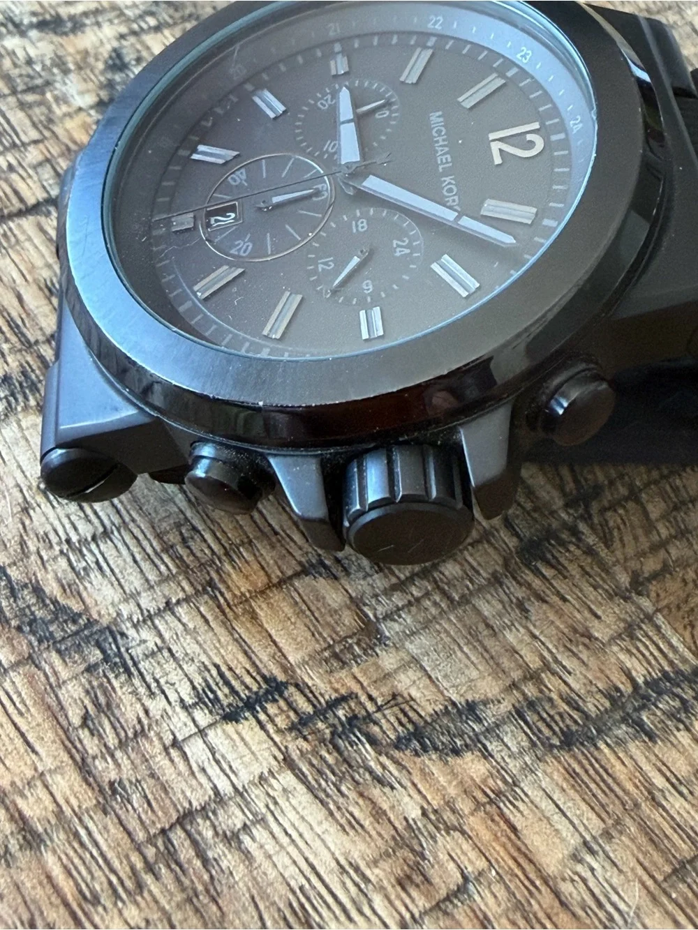 Michael Kors Black Chronograph Watch – New Battery & Silicon Band